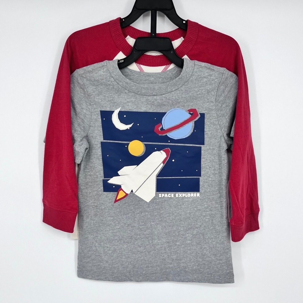 2-Pack Wonder Nation T-Shirt Set‎ Kids Size 5 Grey Red Space Explorer Raglan NEW